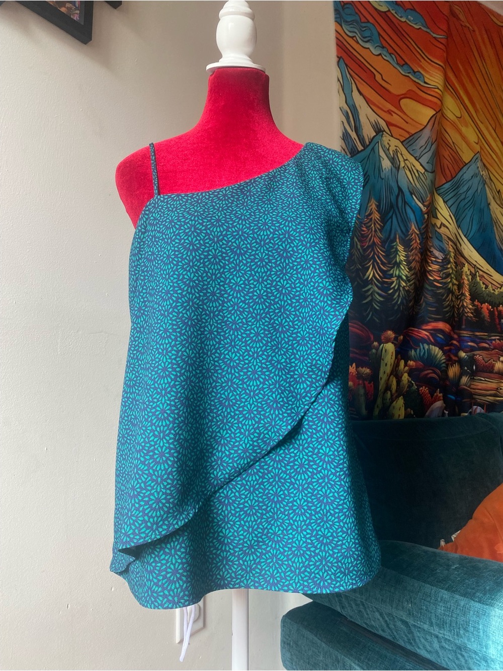 Banana Republic Teal Floral One-Shoulder Camisole